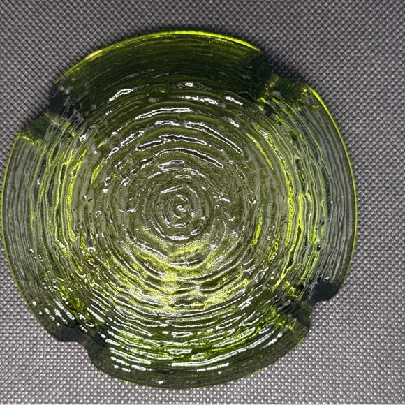 Vtg MCM Anchor Hocking Ashtray Soreno Avocado Green Ripple Glass Bird Nest 4.25” - Picture 5 of 7